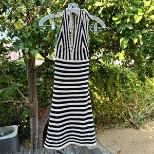 Lucy Paris crocheted black and cream halter dress